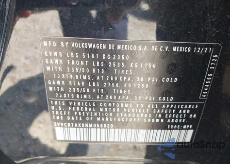 2022 Volkswagen Tiguan 2.0T Se R-Line Black z USA, uszkodzony, nr VIN 3VVCB7AX0NM058630